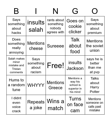 Untitled Bingo Card