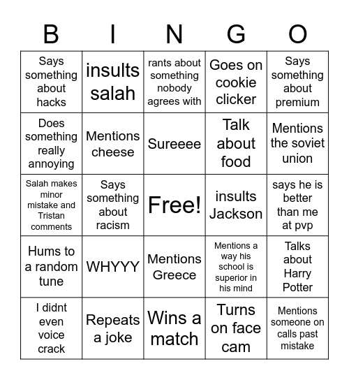 Untitled Bingo Card