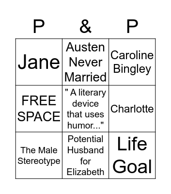 Pride & Prejudice Bingo Card