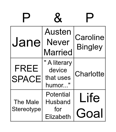 Pride & Prejudice Bingo Card