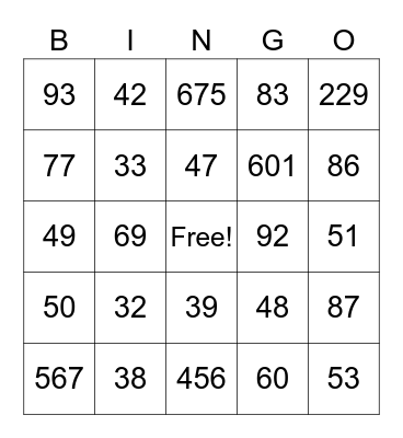 Numeros grandes en espanol Bingo Card