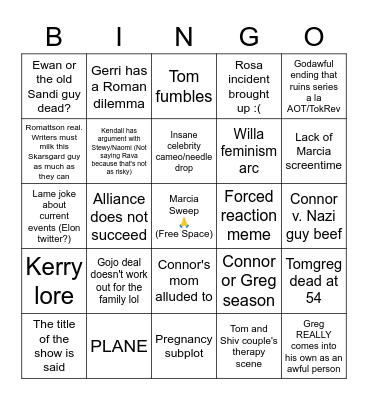 Succession Final Season Bingo Board Bingo Card