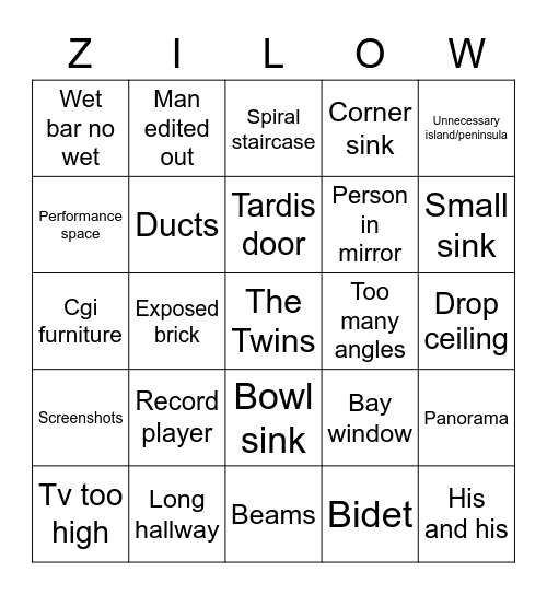 Zillow Bingo Card