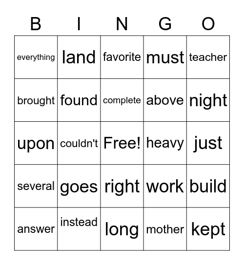 SIGHT WORDS 2 Bingo Card
