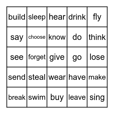 irregular verbs (pre-int.) Bingo Card