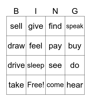 Past simple-irregular verbs Bingo Card