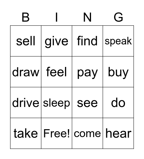 Past simple-irregular verbs Bingo Card