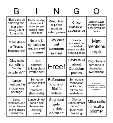 Leftist Mafia Bingo Card