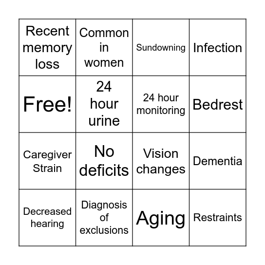 Alzheimer's Disease Bingo Card