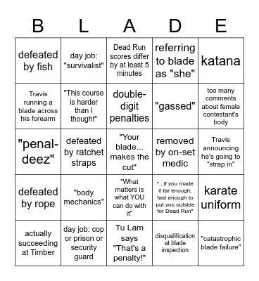 Knife or Death Bingo Card