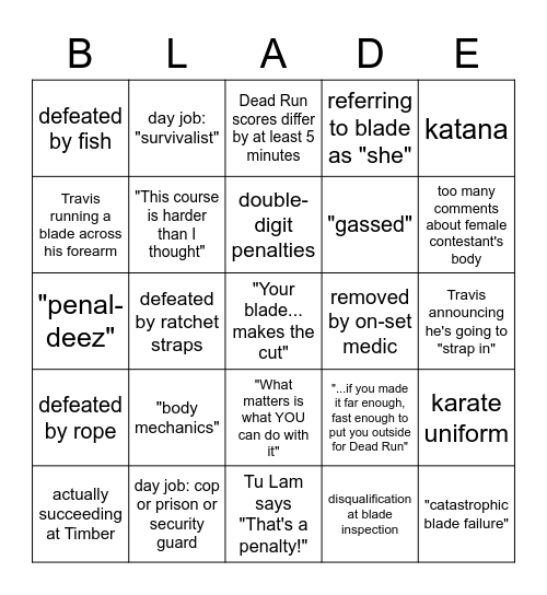 Knife or Death Bingo Card