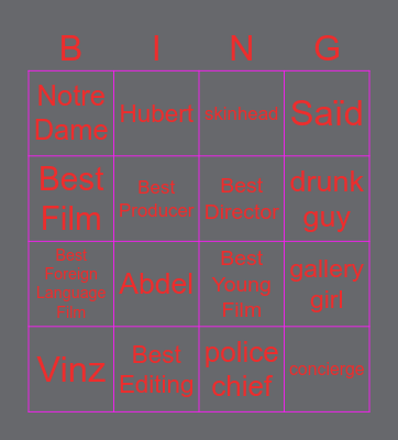 Character and Accolade Bingo Card