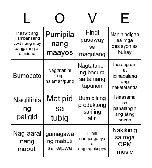 Patriyotismo Bingo Card