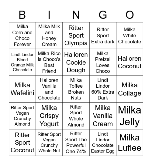 Schokolade Tambula (Chocolate Bingo) Bingo Card