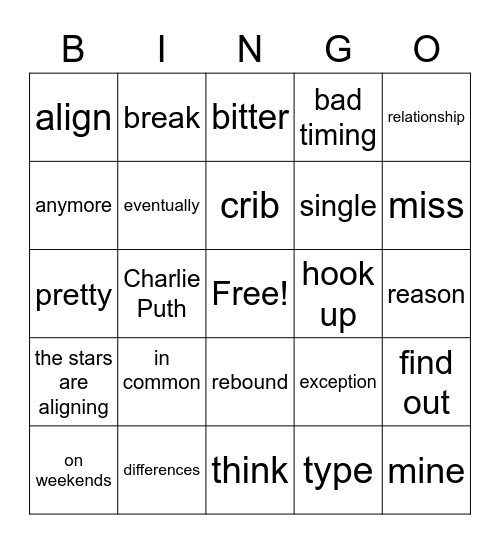 I don't think that I like her Bingo Card