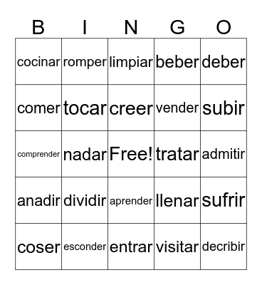 regular -ir verbs  Bingo Card