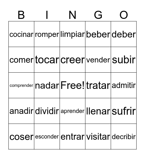 regular -ir verbs  Bingo Card