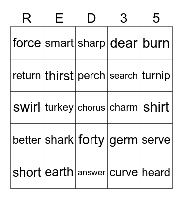 Red 35 Bingo Card