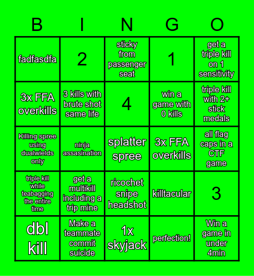 Halo Bingo Challenge test Bingo Card
