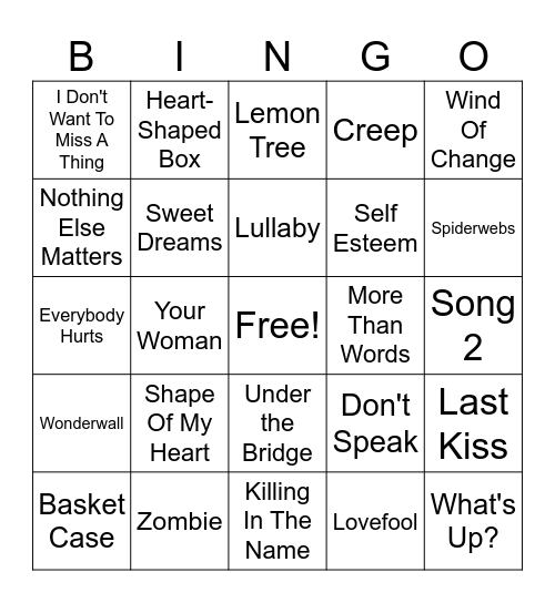 90s Rock Bingo Card