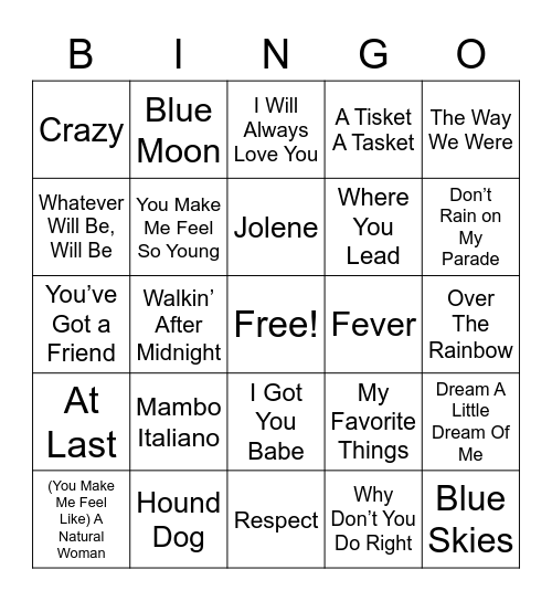 Women Singers Bingo Card