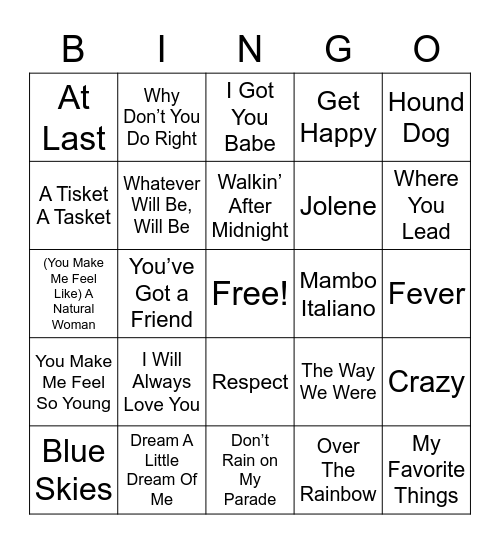 Women Singers Bingo Card