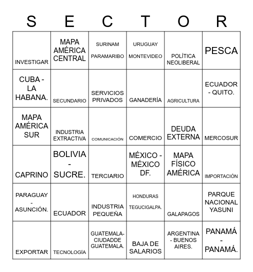 PAISES AMÉRICA - SECTORES ECONÓMICOS Bingo Card