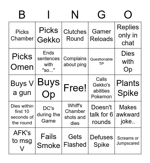 Juice's Bingo Card