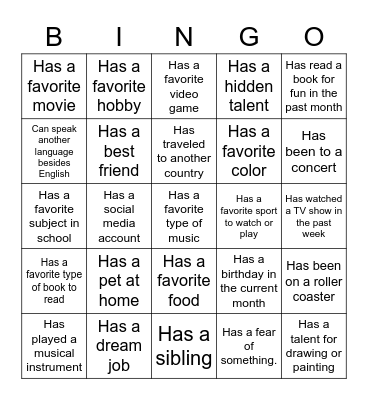 Test Bingo Card