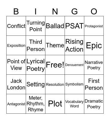 Literary Term Bingo Card