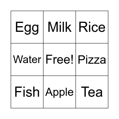 Food and Drink Bingo Card