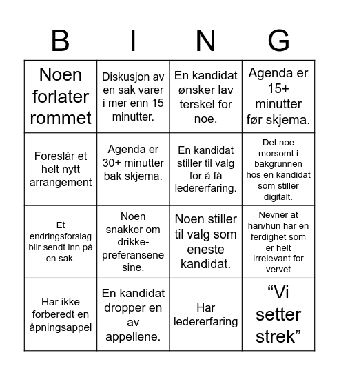 Valg Bingo Card