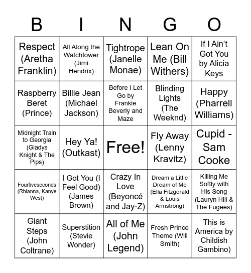 Black History Month Music Bingo! Bingo Card