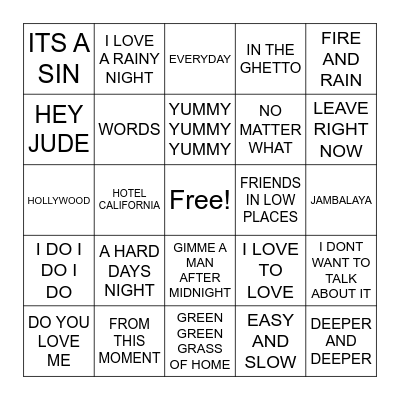 BOYZONE Bingo Card