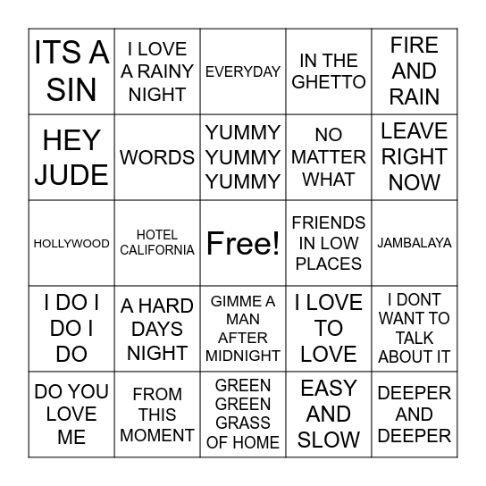 BOYZONE Bingo Card