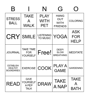 COPING SKILLS BINGO Card