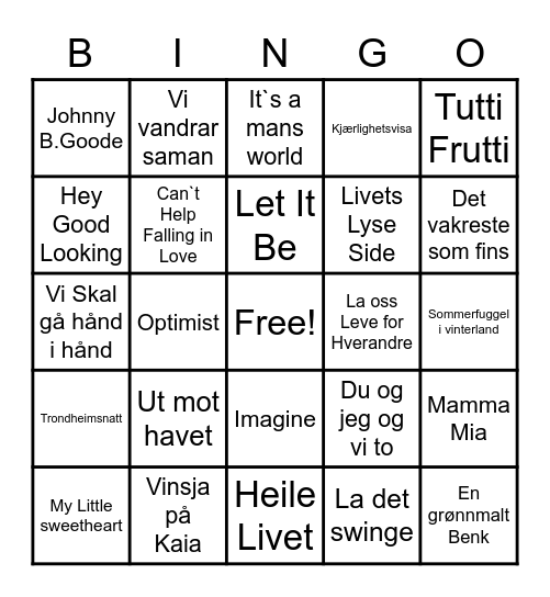 MusikkBingo Card