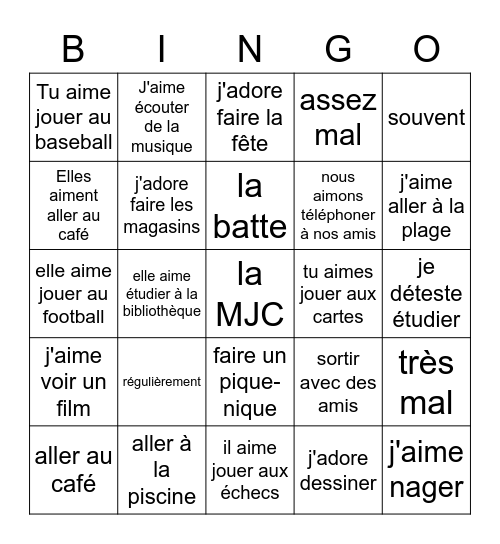 Bien Dit 1 Chapitre 2 Vocabulaire 1-2 Bingo Card