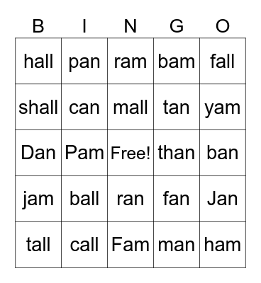 AM- AN- ALL Bingo Card