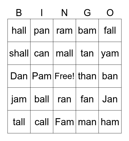 AM- AN- ALL Bingo Card