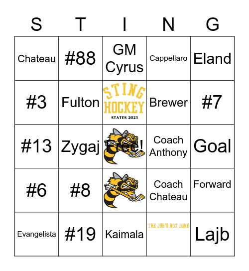 Troy Sting Nationals 2023 Bingo Card