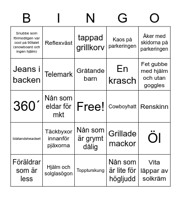 Bingo i slalombacken Bingo Card
