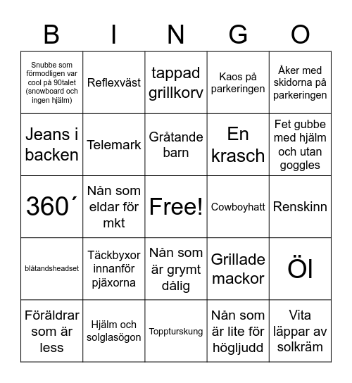 Bingo i slalombacken Bingo Card