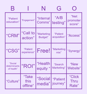 Novant Health Marketing Bingo Card