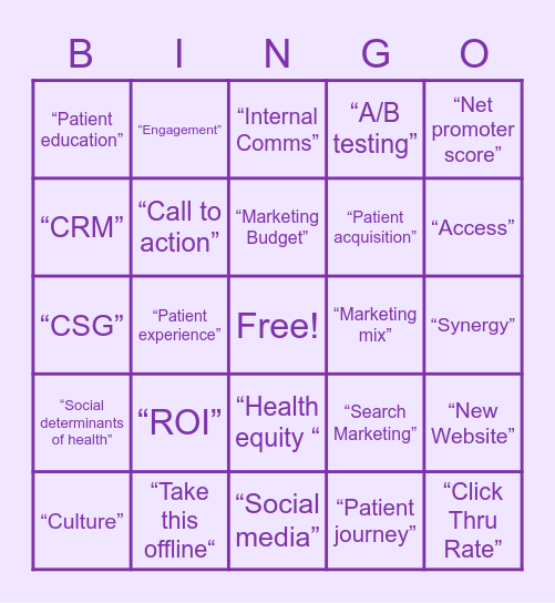 Novant Health Marketing Bingo Card