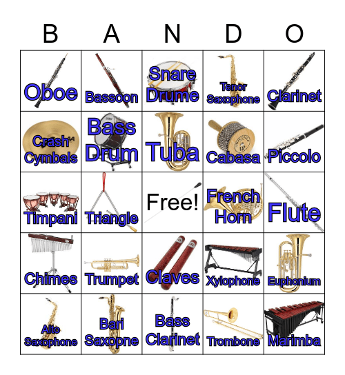 Band Instruments Bingo Card