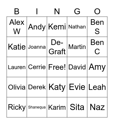 Leah 3rd September Bingo Card