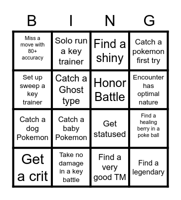 Nuzlocke Bingo Card