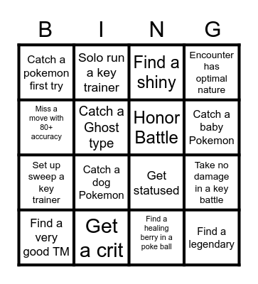 Nuzlocke Bingo Card