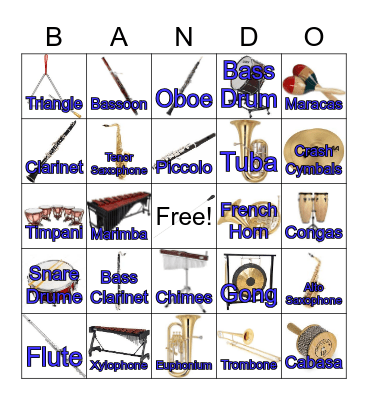 Band Instruments Bingo Card